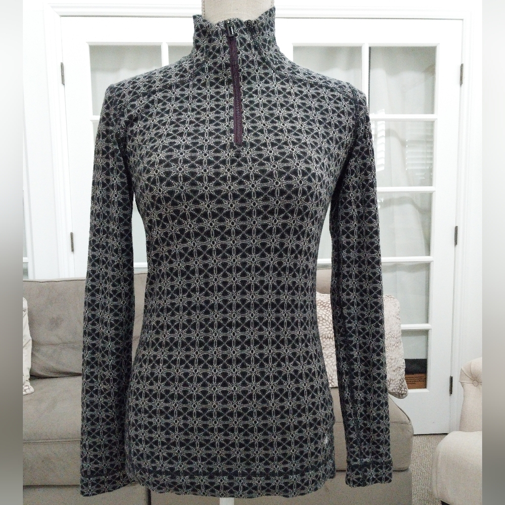 SmartWool Women's Medium Black & Gray 1/4 Zip Mock Neck Pullover Sweater